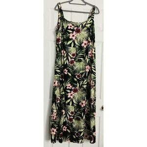 Denim & Co. Naturals Dress  Women's Size L Printed Linen Blend Maxi Navy Pre-own